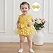 Baby Girls Romper Dress Summer Floral Embroidery Mesh Jumpsuit and Headband Set Fashion Clothes Outfits (Yellow, 0-3 Months)