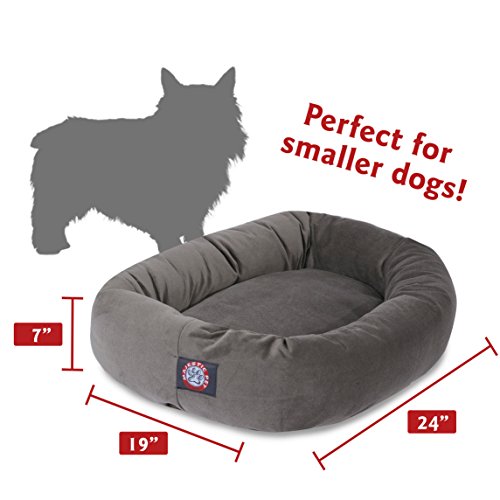 Image of Majestic Pet 24-Inch Calming Donut Dog Bed - Small Washable Round Pet Bed with Suede Fabric - Orthopedic Spine Support for Head & Neck - Soft Fluffy Cuddler for Small Dogs & Cats, 24x19x7, Gray