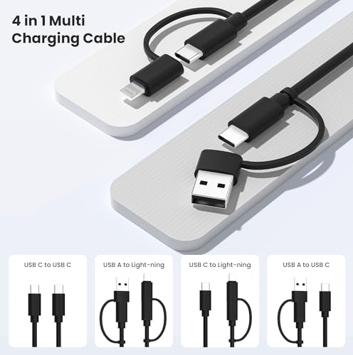 Image of Elebase 4 in 1 Charger Cable 3.3FT,Multi Charging Cord,Multiple iPhone Charger Cord with USB /Lightning Adapter for New Apple 17 16 15 Pro Max Air 14 13 Plus,Samsung Galaxy A55,Z Flip 7 FE 6 5 4,Z Fold