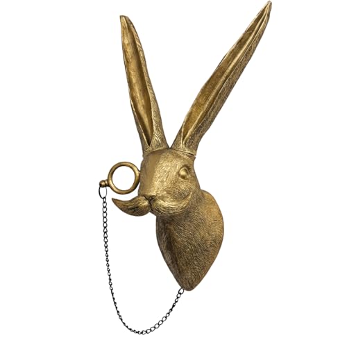 Juedawyal Tête de lapin en résine - Décoration murale en bronze - Sculpture murale vintage - Décoration d'intérieur pour chambre à coucher, cadeaux de vacances