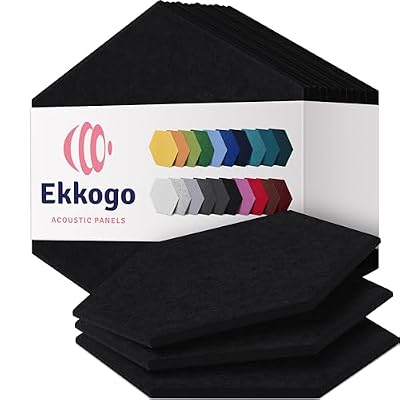 Ekkogo Acoustic Panels 12-Pack Soundproof Wall Panels 12"X10.4"X0.4" Sound Panels High Density Sound Dampening Panels - [Deep Black Hexagon]