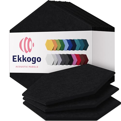 Image of Acoustic Panels 12-Pack Soundproof Wall Panels 12 inchX10.4 inchX0.4 inch Sound Panels High Density Sound Dampening Panels - [Deep Black Hexagon]