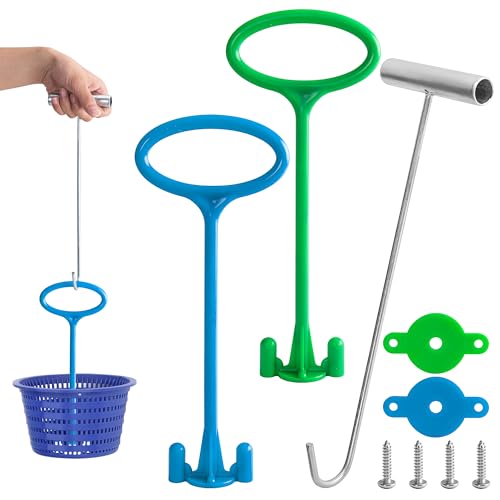 RunNico Skimmer Basket Handle,Universal Pool Skimmer Baskets Hook Tool with Handle,Inground Swimming Basket Handle Cleaning Tool for Debris Removal,Keep Hands Clean and Safe Supplies