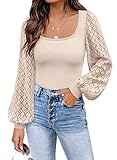 DOROSE Going Out Tops for Women Long Sleeve Sexy Knit Sweater Shirts Slim Fit Beige S