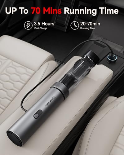 REDTIGER Car Vacuum Cordless, 21000PA Portable Handheld Vacuum Up to 70 Mins Runtime, 3.5H USB-C Fast Charge, Lightweight 4 in1 Mini Hand Held Cleaner Power for Car Home Outdoor Camp Pet Food Black - Image 4