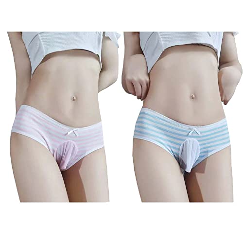 FASXIR Japanischer Stil Niedlich Gestreifte Baumwolle Tanga Beutel Bikini Unterwäsche Slip Slip Cosplay Panties für Damen Herren 2 Stück, Stil 2, XS/XL