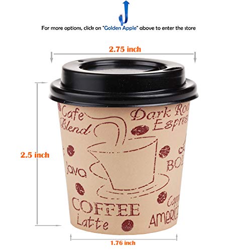 GOLDEN APPLE, 4oz-50sets Disposable Print Paper Coffee Cups & Black Lids