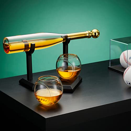 Godinger Whiskey Decanter and Whiskey Glasses Set, Baseball Bat Whiskey Decanter and Baseball Whiskey Glasses Gift Set, Whiskey Gifts Clear - Image 3
