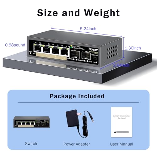 Image of 6 Port Unmanaged 2.5G Ethernet Switch with 4 x 2.5G RJ-45 Base-T Ports, 2 x 10G SFP+, Ports Speed Auto-Negotiation-100 /1000 /2500Mbps, One-Key VLAN, Plug & Play, Fanless & Metal