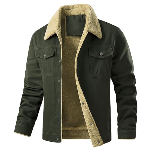 JEShifangjiusu Men'S Vintage Fleece Sherpa Lined Lapel Button Down Thickened Winter Coats Corduroy Denim Trucker Jackets