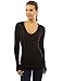 PattyBoutik Women V Neck Ribbed Tunic Knit Top (Black Medium)