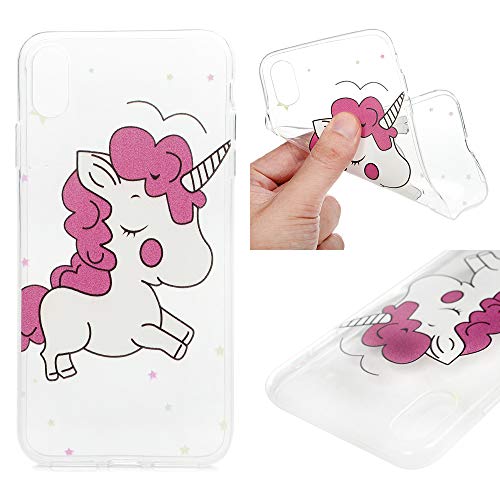 iPhone XS Max Case, Flexible Soft TPU Rubber Skin Bumper Case Shockproof Easy Grip Transparent Clear Ultra Slim Fit Rubber Protective Phone Case Cover for iPhone Xs Max 2018 unicorn
