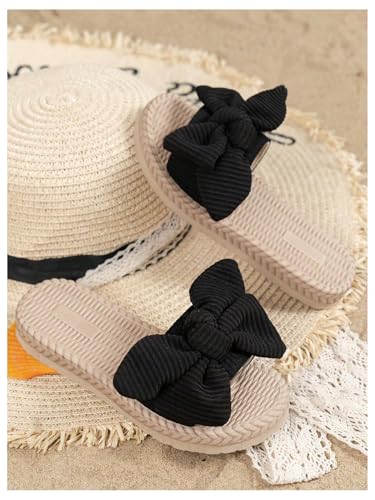 Image of GORGLITTER Girl's Sandals Summer Cute Fashion Trendy Beach Vacation Slides Sandals Bow Braided Slip on Dress Sandals