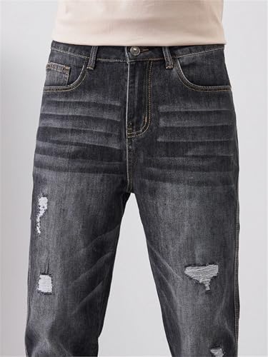 Men Ripped Jeans with Pockets Vintage Streetwear Pants Hip Hop Hole Denim Trousers4