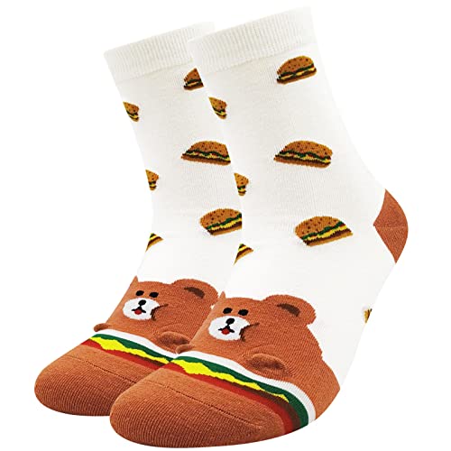 ZFSOCK Calcetines Divertidos Mujer Algodón: Patrón de Animados Fantasía Tobilleros Cortos Coloridos Clásico Dibujos Postres Doughnuts Pizza Queso 1 Pares EU 35-42