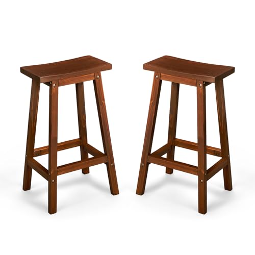 VINGLI Outdoor Bar Stools Set of 2, Solid Cedar Wood Barstools for Kitchen Island, Patio, Home Bar (Brown)