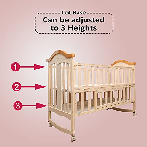 Image of LuvLap C - 70 Wooden Baby Cot Cum Rocker, Baby Crib, Made of New Zealand Pinewood, Includes Mosquito net, 15Kg Capacity, Beige, Without Mattress
