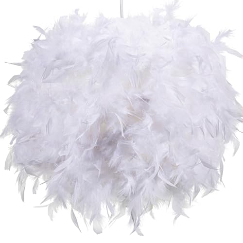 30cm White Feather Light Shade Lamp for Pendant Ceiling Light Table Lamp Fluffy Feather Lampshade Ceiling Light Shade for Living Room Bedroom by Klass Home Collection