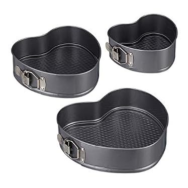 Relaxdays Herzbackform 3er Set Carbonstahl Anthrazit Antihaftbeschichtet 25 cm x 23,5 cm x 7 cm 0,8 kg
