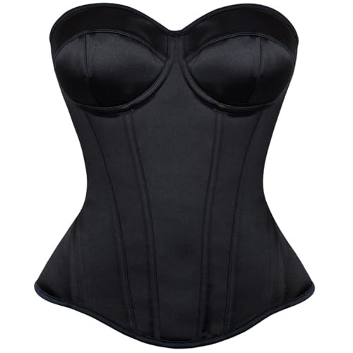 SHYMMUO Black Corset Tops for Women Satin Bustier Body...