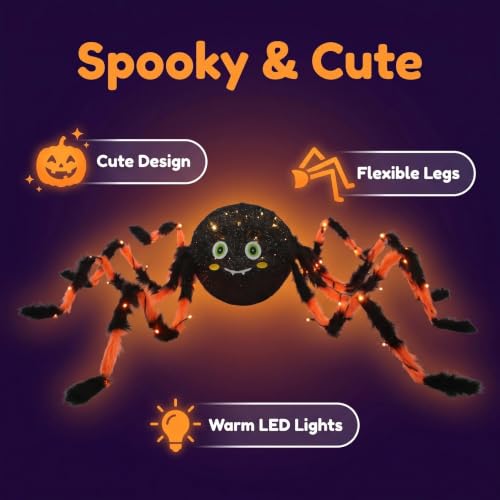 Hairui Halloween Spider with Lights 54IN for Home Patio Porch Decor - image 3
