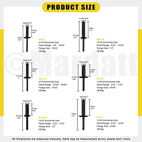 Mardatt 132Pcs 10 Sizes Nylon Blind Rivets Assortment Set including Plastic Rivet Gun and Fastener Removal Tool for Automotive and More - Image 3