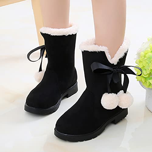 2021 Winter Little Kids Baby Girls Princess Shoes Fashion Bowkont Cotton Boots Snow Boots (Black-1, 37)2
