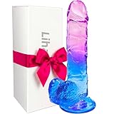 Realistic Dildo Clear Silicone Purple-Blue Dildos with Strong Suction Cup for Women Hand Free Play (7.8 inch)