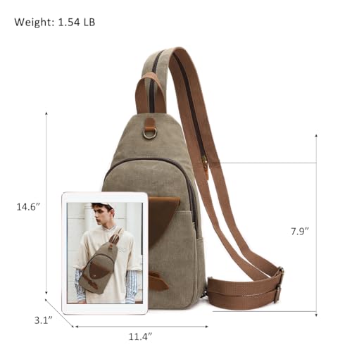 KL928 Canvas Sling Bag Crossbody Backpack Shoulder Casual Rucksack for Men Women,Olive Green2