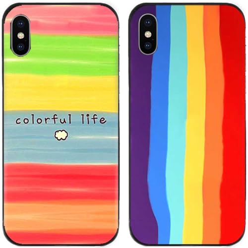 Funda para iPhone X/XS I Rainbow Printed I TPU Gel Silicone I 2 Pcs Back Phone Case Cover