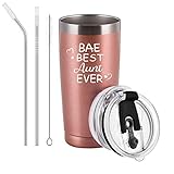 Aunt Ideas, BAE Aunt Ever Travel Tumbler with Lids, Aunts Auntie New Aunt from Niece Nephew, Funny Christmas Birthday Mother Day Ideas, 20 Oz Insulated Stainless Steel Tumbler, Rose Gold