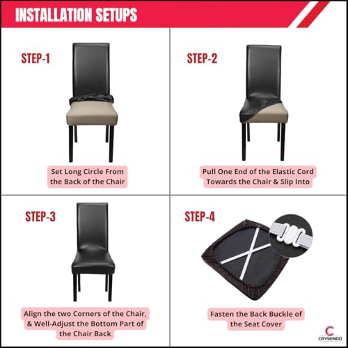 Image of Qlarity Covers PU Leather Dining Chair Covers | Waterproof & Elastic Kitchen Chair Slipcovers for Stain /Scratch Protection | Soft & Well-Fitted Parsons Covers for Dining Room (4)