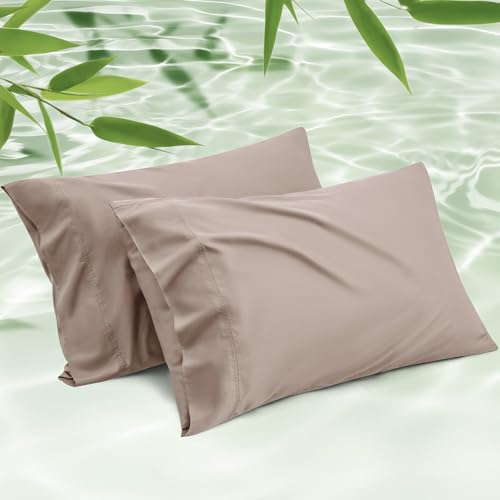 Bedsure Cooling Pillow Cases Queen Size Set of 2, Rayon Derived from Bamboo Queen Pillowcases, Taupe Pillow Cases, Breathable & Silky Soft Bedding Pillow Covers with Envelope Closure, 20x30 Inches