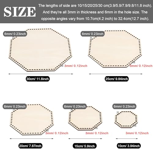 Yayatty 5 PCS Wooden Basket Bottom, Hexagonal Crochet Knitting Basket Wood Base Shaper for DIY Basket Craft Weaving Making Supplies - Thumbnail 3