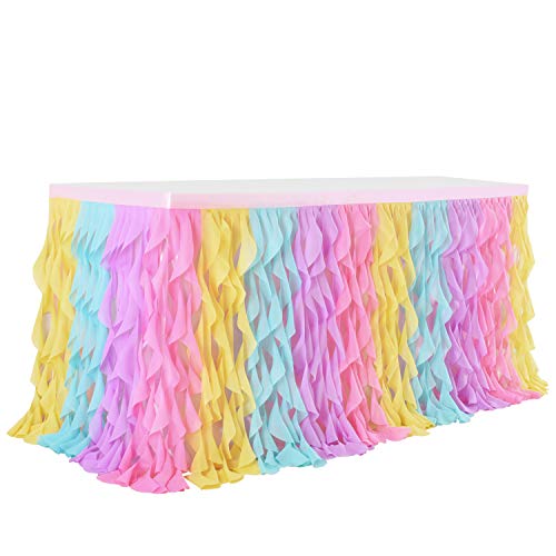 leegleri 6ft Rainbow Tutu Table Skirt Tulle Curly Willow Table Skirt for Rectangle&Round Tables,Tutu Ruffle Tablecloth for Birthday Party Girls Boys Baby Shower Wedding Cake Dessert Table Decorations