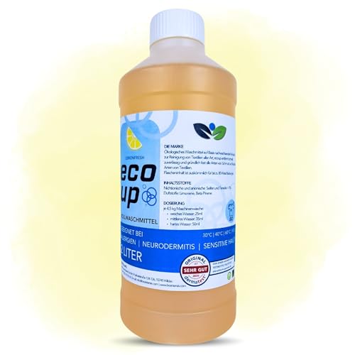 ecoUp Sensitive - Detergente líquido ecológico con aroma a limón, 2 l, para alérgicos, bebés y pieles sensibles, neurodermatitis, psoriasis, 80 lavados, 30-90 °C, prueba dermatológica muy bueno
