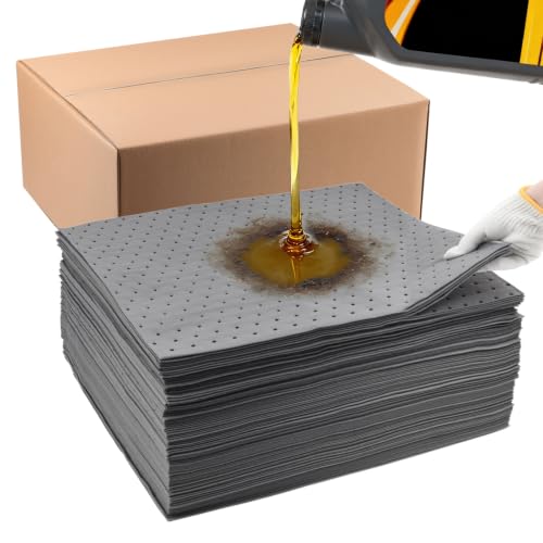 Image of Heavy Duty Oil Absorbent Pads 15 inch x 18 inch 100 Pcs Automotive Absorbent Pads | Absorbs Up to 11 oz per Oil Spill Pads Universal Leak Drip Garage Floor Oil Water Coolant Chemicals Workshop