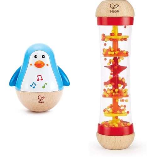 Hape Tentetieso Musical Pingüino colorido de madera con palo de lluvia rojo