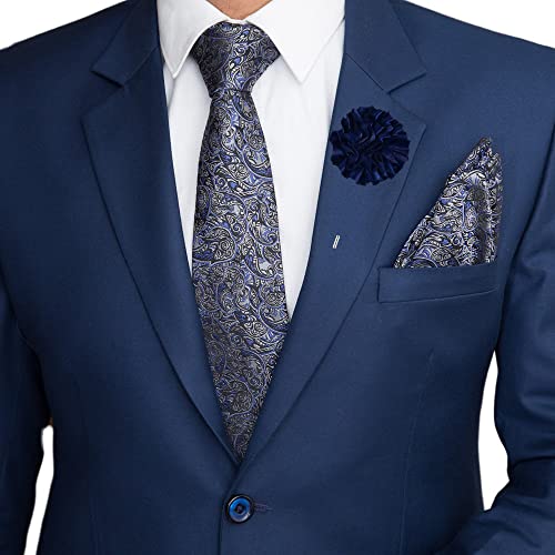 Image of To The Nines Blue Polyester Men's Tie, Pocket Square & Lapel Pin