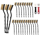 Jikvmis 20 Pcs Mini Wire Brush Brass Brush Set, Curved Handle Masonry Brush Wire Brush for Cleaning Welding Slag and Rust