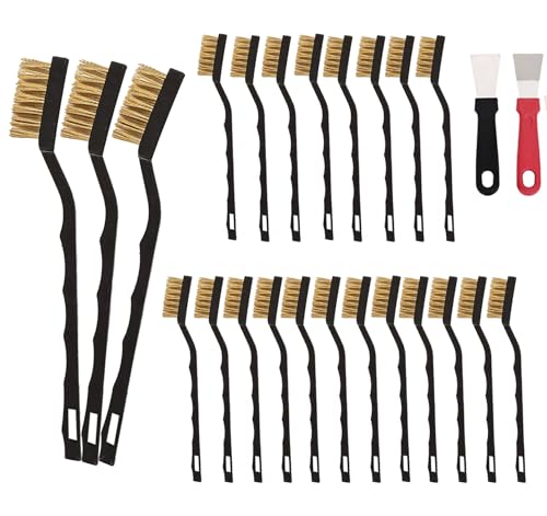 Jikvmis 20 Pcs Mini Wire Brush Brass Brush Set, Curved Handle Masonry Brush Wire Brush for Cleaning Welding Slag and Rust