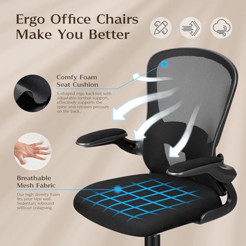 Image of FelixKing Office Desk Chairs, Ergonomic PC Desk Chair with Wheels, Adjustable Lumbar Support and Height, Swivel Computer Chair with Flip-up Armrests, Ergo Mesh Backrest for Working (Black, Pack of 8)