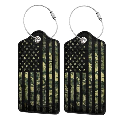 2 Pcs Camouflage American Flag Luggage Tag for Suitcase, 4th of July Decorations Camo US Flag Patriotic Decor Party Birthday Gifts Men Women, Identifiers Privacy Cover ID Label with Steel Loop4