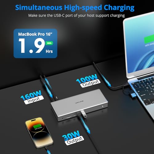 Estación de acoplamiento USB C con cuatro salidas 4K y carga de 100W 5