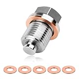 JNXIJ M16×1.5 Magnetic Oil Drain Plug, Anti Leakage Engine Sump Drain Bolt with 5 Copper Crush Washer, Heavy Duty Aluminum Alloy Oil Pan Plug Replacement for Cars Motorcycles Boats