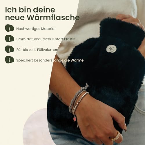 KUNU® die besondere Wärmflasche - 1l - inkl. Geschenkverpackung - mit extra Bezug - unwiderstehlich flauschig - perfekt für Erwachsene und Kinder - auslaufsicher und getestet