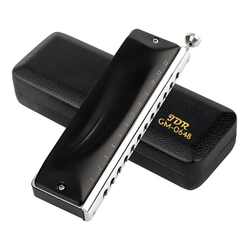 JDR GM0648 Chromatic Harmonica C Key 12-Hole 48 Tones Chromatic Mouth Organ Harp Key of C for Beginner Adults Professional Player Parents (Black)