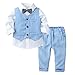 FEESHOW Jungen Anzüge Gentleman Smoking Fliege Hemd Anzugsweste Hose 3tlg Schicker Kleinkind Babykleidung für Taufe Geburtstagsparty Blau 92-98