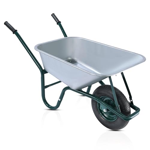 2mGoods Carriola da giardino 110L con pneumatici – Carriola da giardino 200 kg, in acciaio zincato, antiruggine e stabile, perfetta per giardino, costruzione e agricoltura (verde)