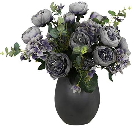 Qianmo Big Artificial Flowers Arrangement Fake Faux Silk Peony Hydrangea Bouquet for Party Wedding Decoration Home Décor Crafts (Purple & Grey)